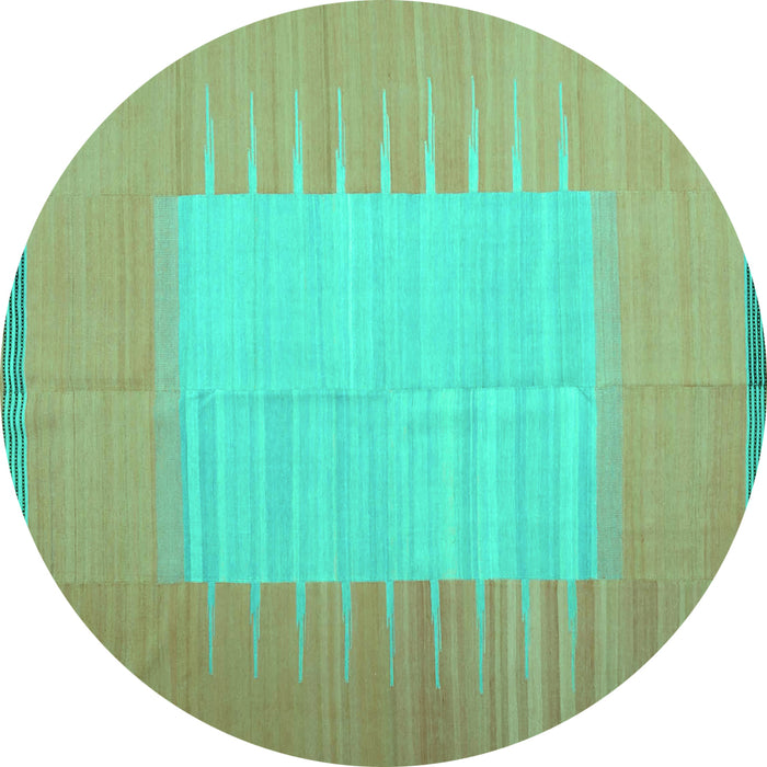 Round Abstract Turquoise Contemporary Rug, con1263turq
