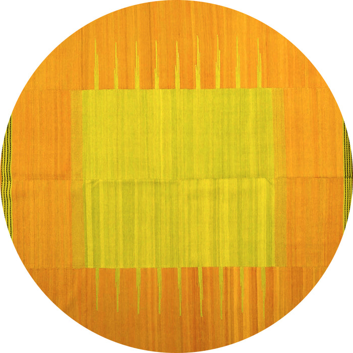 Round Abstract Yellow Contemporary Rug, con1263yw