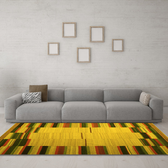 Machine Washable Abstract Yellow Contemporary Rug in a Living Room, wshcon1265yw