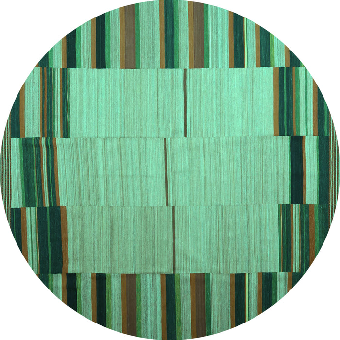 Round Machine Washable Abstract Turquoise Contemporary Area Rugs, wshcon1265turq