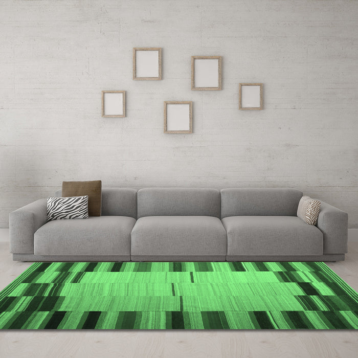 Machine Washable Abstract Emerald Green Contemporary Area Rugs in a Living Room,, wshcon1265emgrn