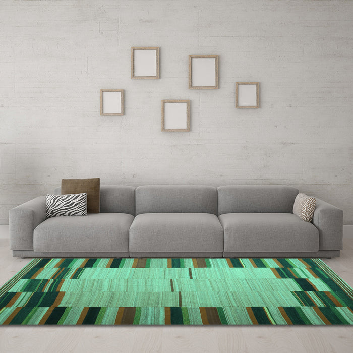 Machine Washable Abstract Turquoise Contemporary Area Rugs in a Living Room,, wshcon1265turq