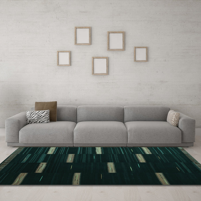 Machine Washable Abstract Turquoise Contemporary Area Rugs in a Living Room,, wshcon1266turq