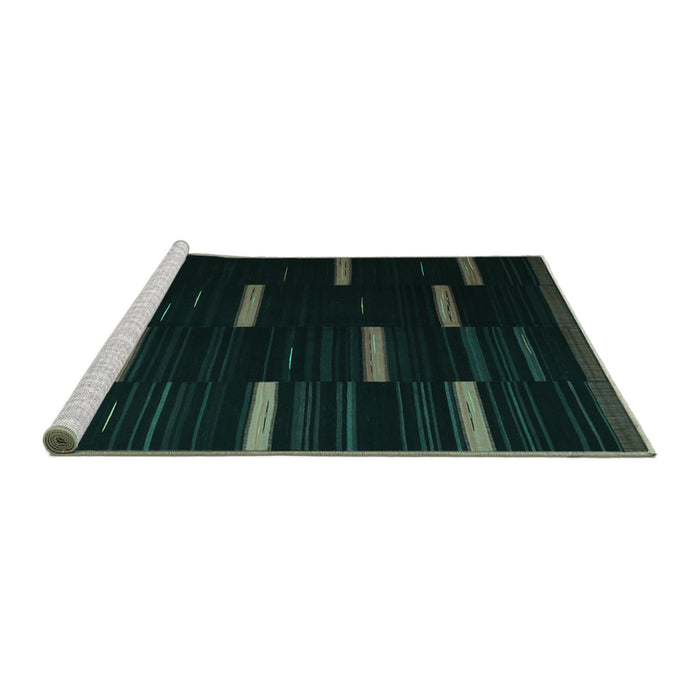 Sideview of Machine Washable Abstract Turquoise Contemporary Area Rugs, wshcon1266turq