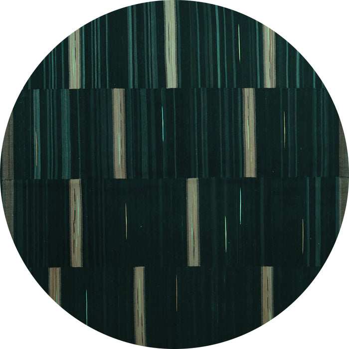 Round Machine Washable Abstract Turquoise Contemporary Area Rugs, wshcon1266turq