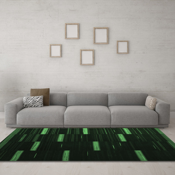 Machine Washable Abstract Emerald Green Contemporary Area Rugs in a Living Room,, wshcon1266emgrn