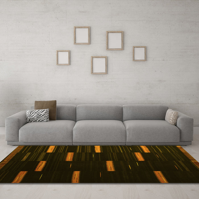 Machine Washable Abstract Yellow Contemporary Rug in a Living Room, wshcon1266yw