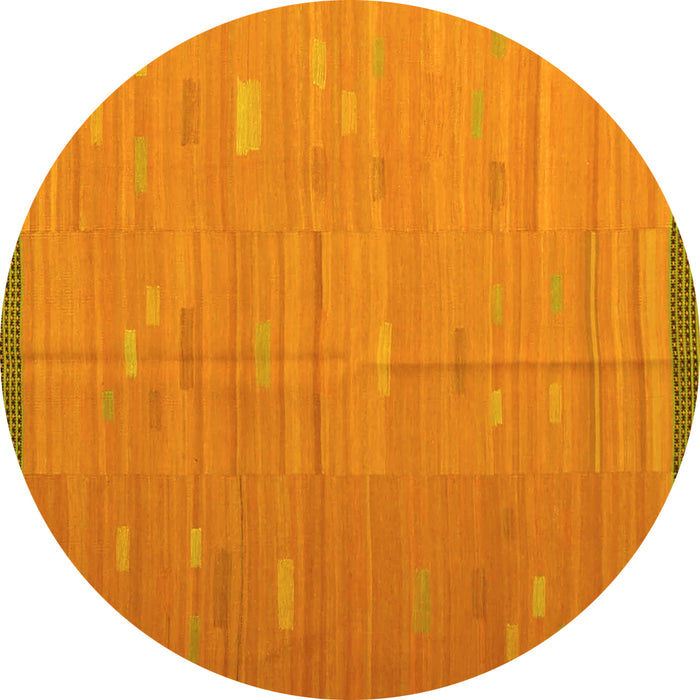 Round Machine Washable Southwestern Yellow Country Rug, wshcon1267yw