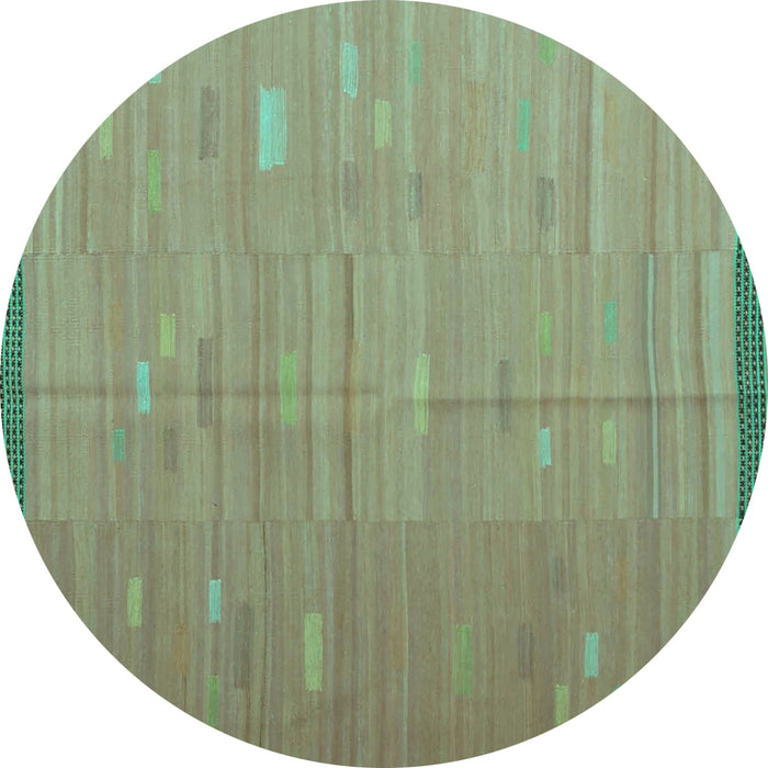 Round Machine Washable Southwestern Turquoise Country Area Rugs, wshcon1267turq