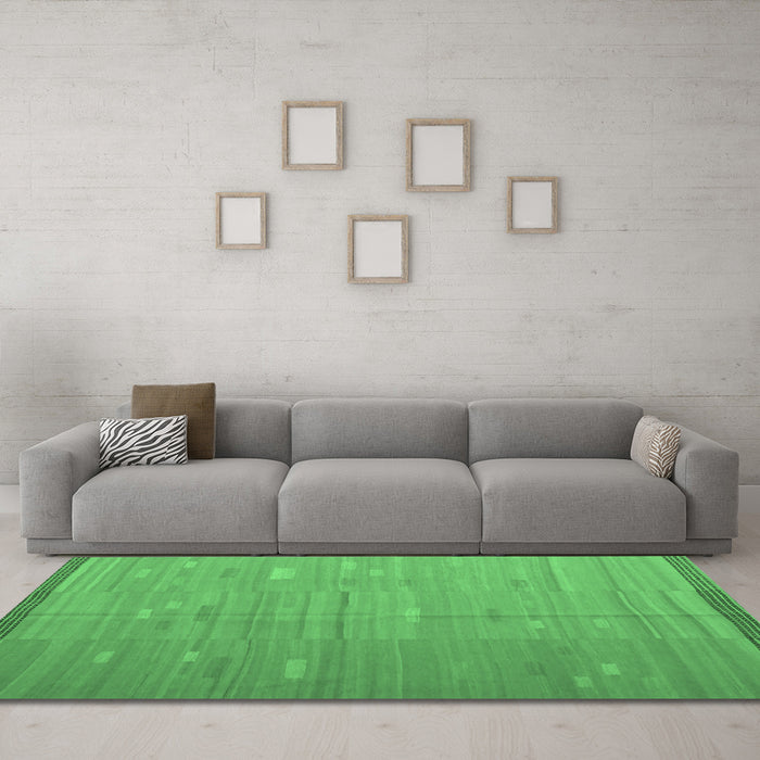 Machine Washable Southwestern Emerald Green Country Area Rugs in a Living Room,, wshcon1267emgrn