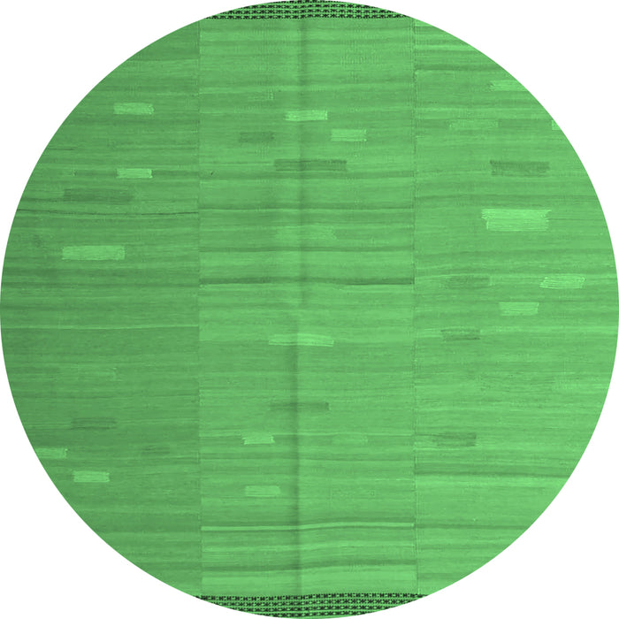 Round Machine Washable Southwestern Emerald Green Country Area Rugs, wshcon1267emgrn