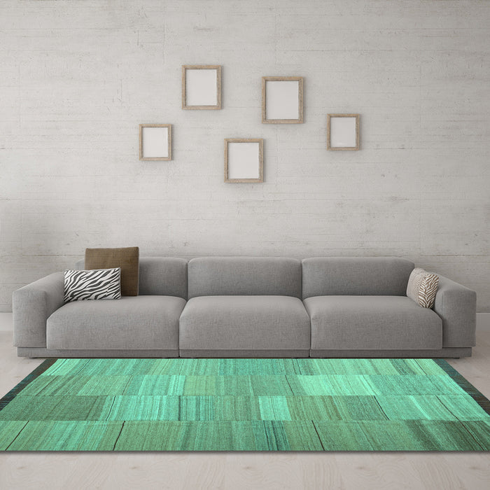 Machine Washable Abstract Turquoise Contemporary Area Rugs in a Living Room,, wshcon1268turq