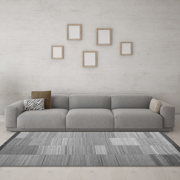 Machine Washable Abstract Gray Contemporary Rug in a Living Room,, wshcon1268gry