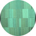 Round Machine Washable Abstract Turquoise Contemporary Area Rugs, wshcon1268turq