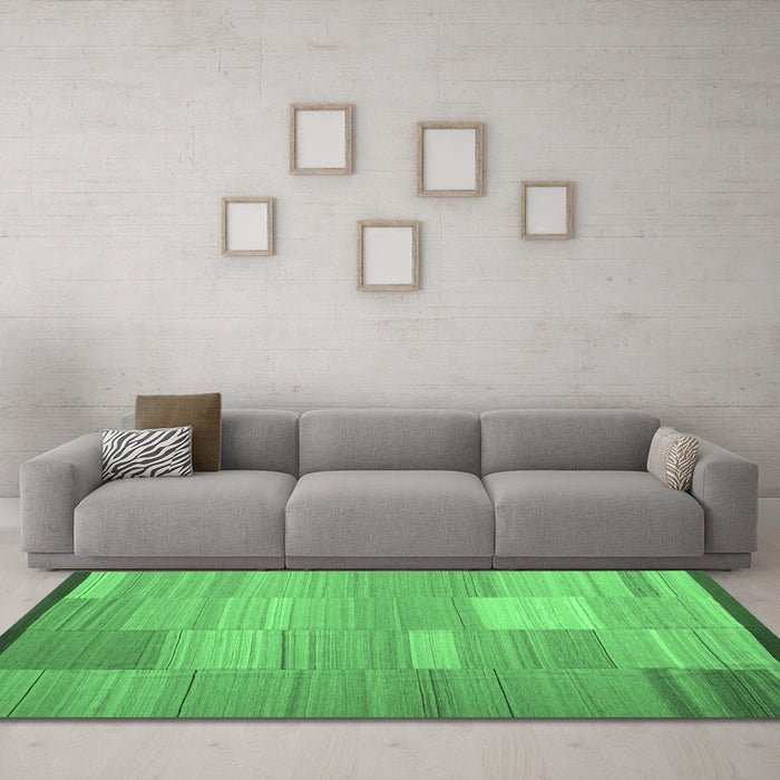 Machine Washable Abstract Emerald Green Contemporary Area Rugs in a Living Room,, wshcon1268emgrn