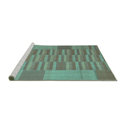 Sideview of Machine Washable Abstract Turquoise Contemporary Area Rugs, wshcon1269turq