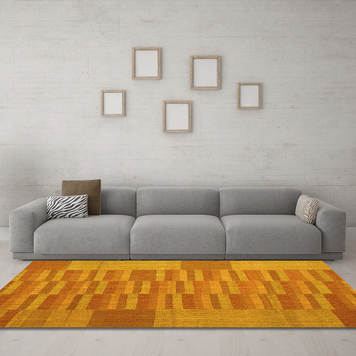 Machine Washable Abstract Yellow Contemporary Rug in a Living Room, wshcon1269yw