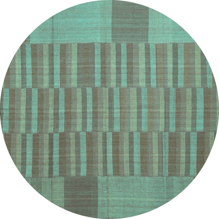Round Abstract Turquoise Contemporary Rug, con1269turq