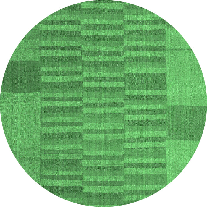Round Machine Washable Abstract Emerald Green Contemporary Area Rugs, wshcon1269emgrn