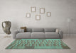 Machine Washable Abstract Turquoise Contemporary Area Rugs in a Living Room,, wshcon1269turq