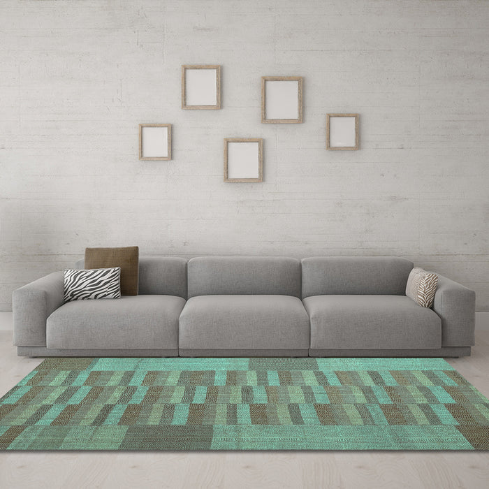 Machine Washable Abstract Turquoise Contemporary Area Rugs in a Living Room,, wshcon1269turq
