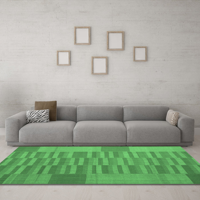 Machine Washable Abstract Emerald Green Contemporary Area Rugs in a Living Room,, wshcon1269emgrn