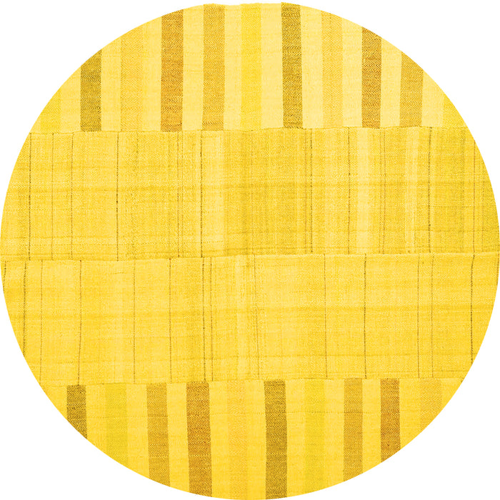 Round Abstract Yellow Contemporary Rug, con1270yw