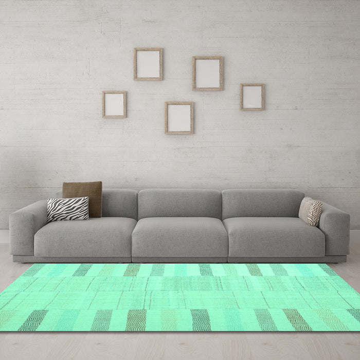 Machine Washable Abstract Turquoise Contemporary Area Rugs in a Living Room,, wshcon1270turq