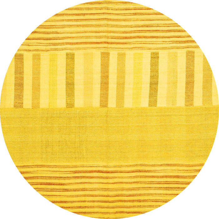 Round Machine Washable Abstract Yellow Contemporary Rug, wshcon1271yw