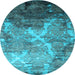 Round Machine Washable Abstract Light Blue Contemporary Rug, wshcon1272lblu