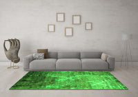 Machine Washable Abstract Green Contemporary Rug, wshcon1272grn