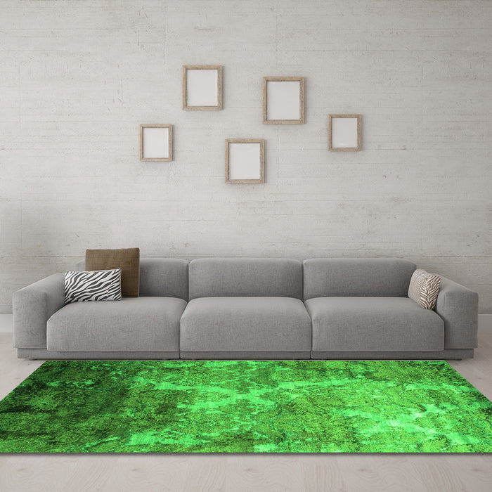 Machine Washable Abstract Green Contemporary Area Rugs in a Living Room,, wshcon1272grn