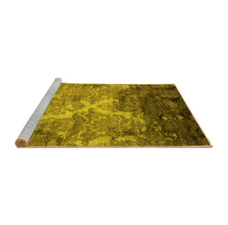 Sideview of Machine Washable Abstract Yellow Contemporary Rug, wshcon1272yw