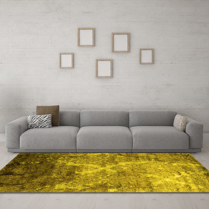 Machine Washable Abstract Yellow Contemporary Rug in a Living Room, wshcon1272yw