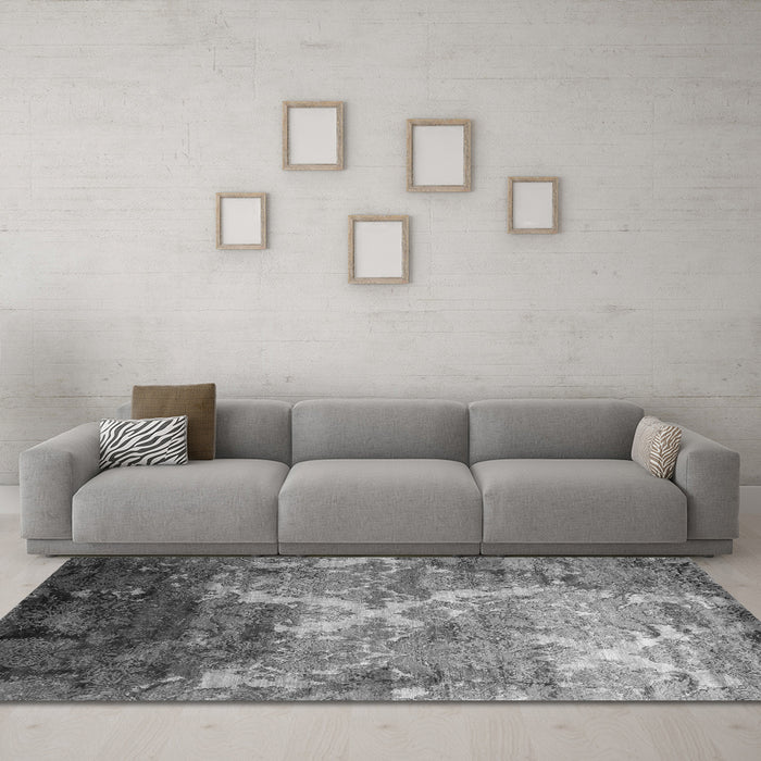 Machine Washable Abstract Gray Contemporary Rug in a Living Room,, wshcon1272gry