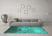 Machine Washable Abstract Turquoise Contemporary Area Rugs in a Living Room,, wshcon1272turq