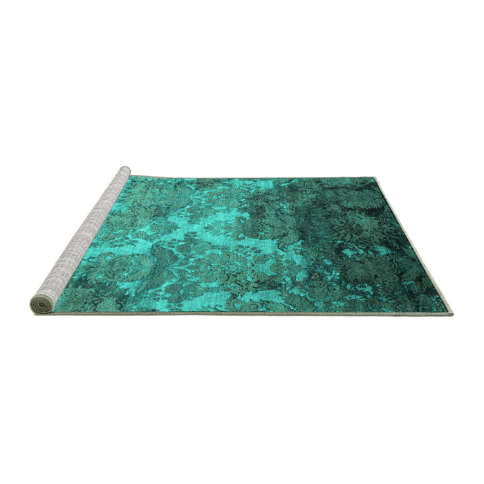 Sideview of Machine Washable Abstract Turquoise Contemporary Area Rugs, wshcon1272turq