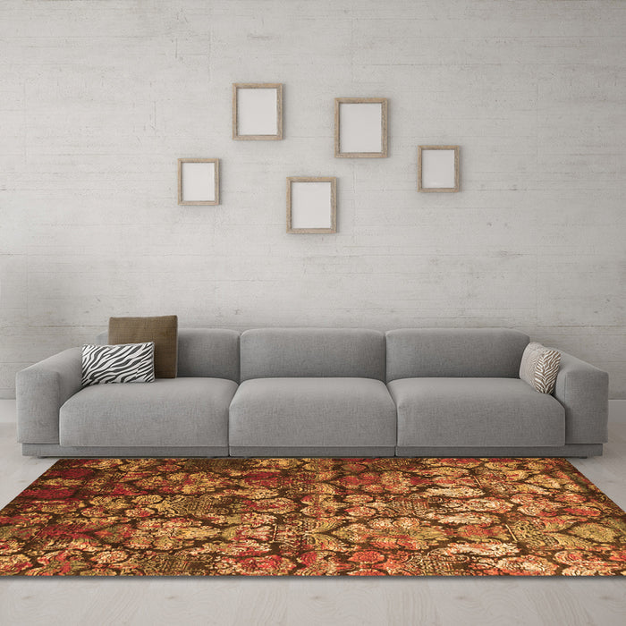 Machine Washable Abstract Orange Contemporary Area Rugs in a Living Room, wshcon1273org