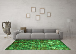 Machine Washable Abstract Green Contemporary Area Rugs in a Living Room,, wshcon1273grn