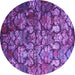 Round Machine Washable Abstract Purple Contemporary Area Rugs, wshcon1273pur