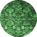 Round Machine Washable Abstract Emerald Green Contemporary Area Rugs, wshcon1273emgrn