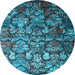 Round Abstract Light Blue Contemporary Rug, con1273lblu