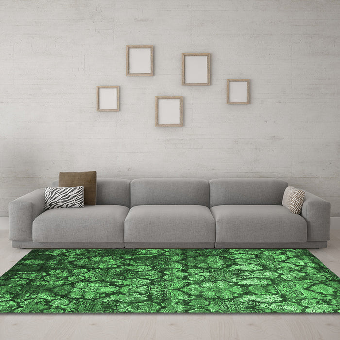 Machine Washable Abstract Emerald Green Contemporary Area Rugs in a Living Room,, wshcon1273emgrn