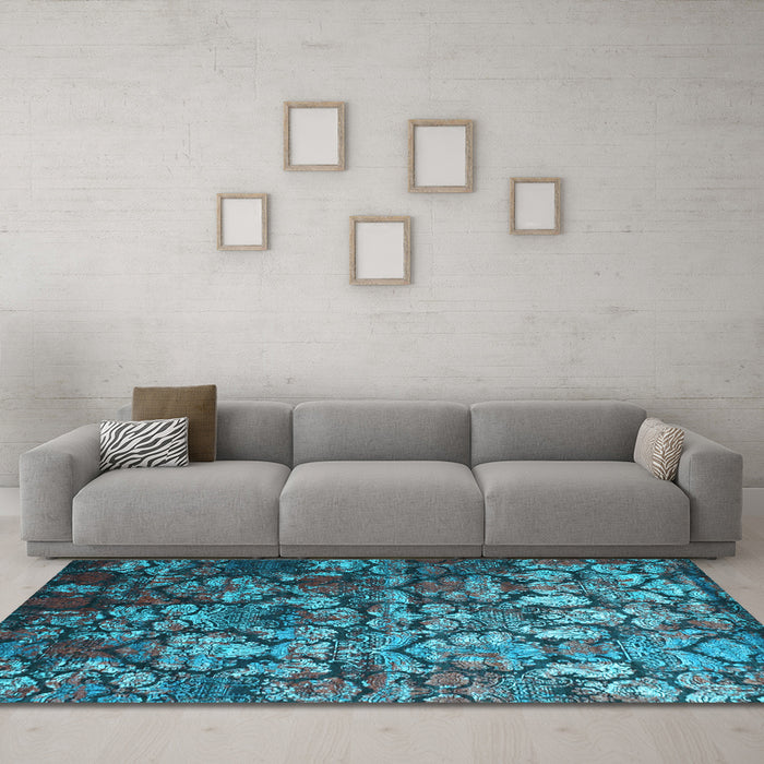 Machine Washable Abstract Light Blue Contemporary Rug in a Living Room, wshcon1273lblu