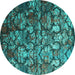 Round Machine Washable Abstract Turquoise Contemporary Area Rugs, wshcon1273turq