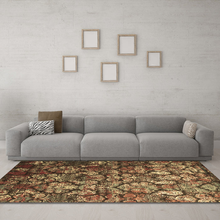 Machine Washable Abstract Brown Contemporary Rug in a Living Room,, wshcon1273brn