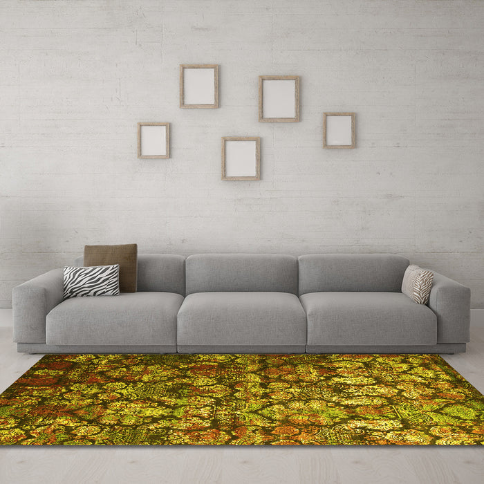 Machine Washable Abstract Yellow Contemporary Rug in a Living Room, wshcon1273yw