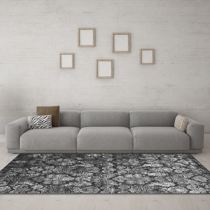 Machine Washable Abstract Gray Contemporary Rug in a Living Room,, wshcon1273gry