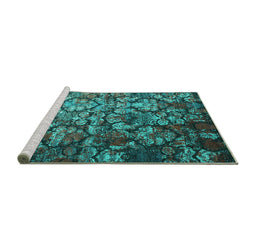 Sideview of Machine Washable Abstract Turquoise Contemporary Area Rugs, wshcon1273turq