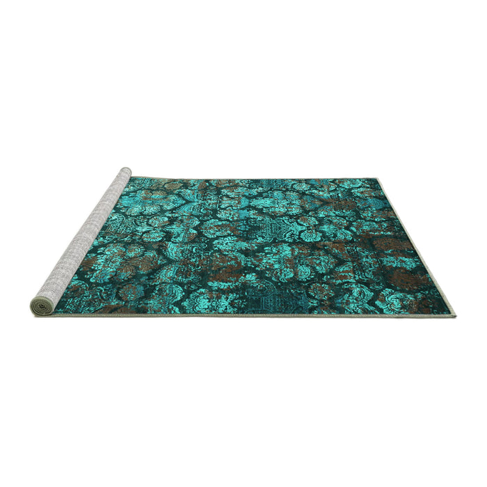 Sideview of Machine Washable Abstract Turquoise Contemporary Area Rugs, wshcon1273turq